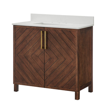 Chevron 36" Medium Brown Single-Sink Bathroom Vanity Set