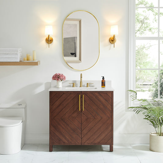 Chevron 36" Medium Brown Single-Sink Bathroom Vanity Set