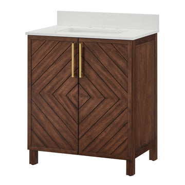 Chevron 30" Medium Brown Single-Sink Bathroom Vanity Set