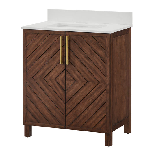 Chevron 30" Medium Brown Single-Sink Bathroom Vanity Set