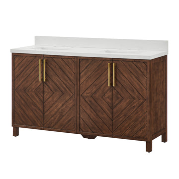 Chevron 60" Medium Brown Double-Sink Bathroom Vanity Set